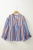Stripe Crinckled Ruffled Sleeve Button up Loose Shirt